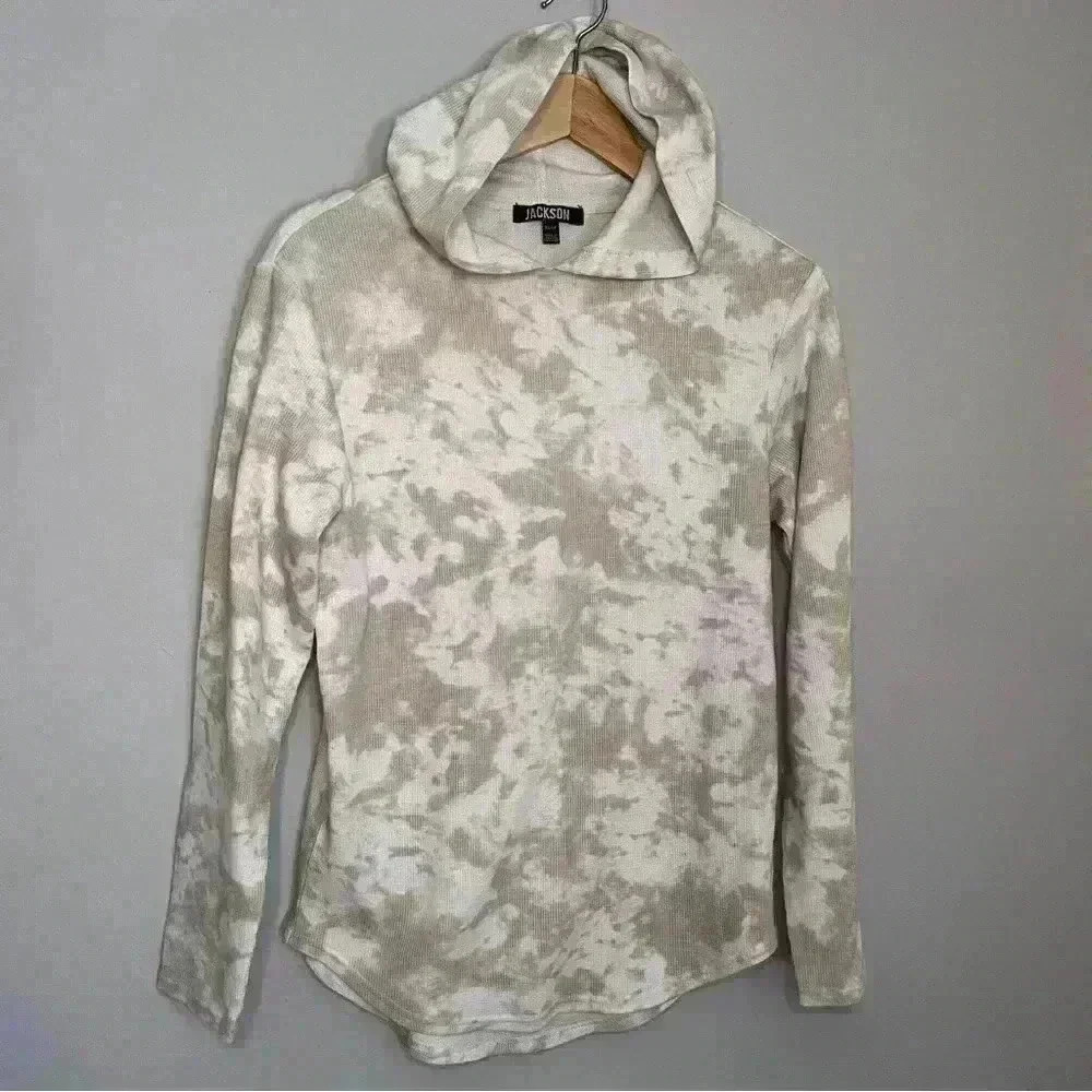 Jackson Thermal Style Long Sleeve Hoodie Size XS Tan Tie dye, EUC only worn once